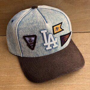 MITCHELL & NESS NBA LOS ANGELES DODGERS DENIM SUEDE PATCH SNAPBACK HAT NEW